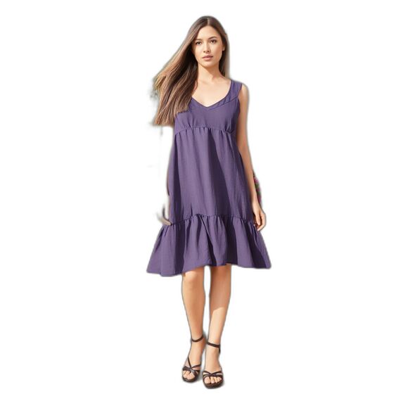 Sleeveless V-Neck Brown Ruffled Linen Dress ~ XL - Picture 1 of 7